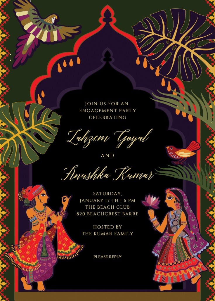 Indian lovers - engagement party invitation